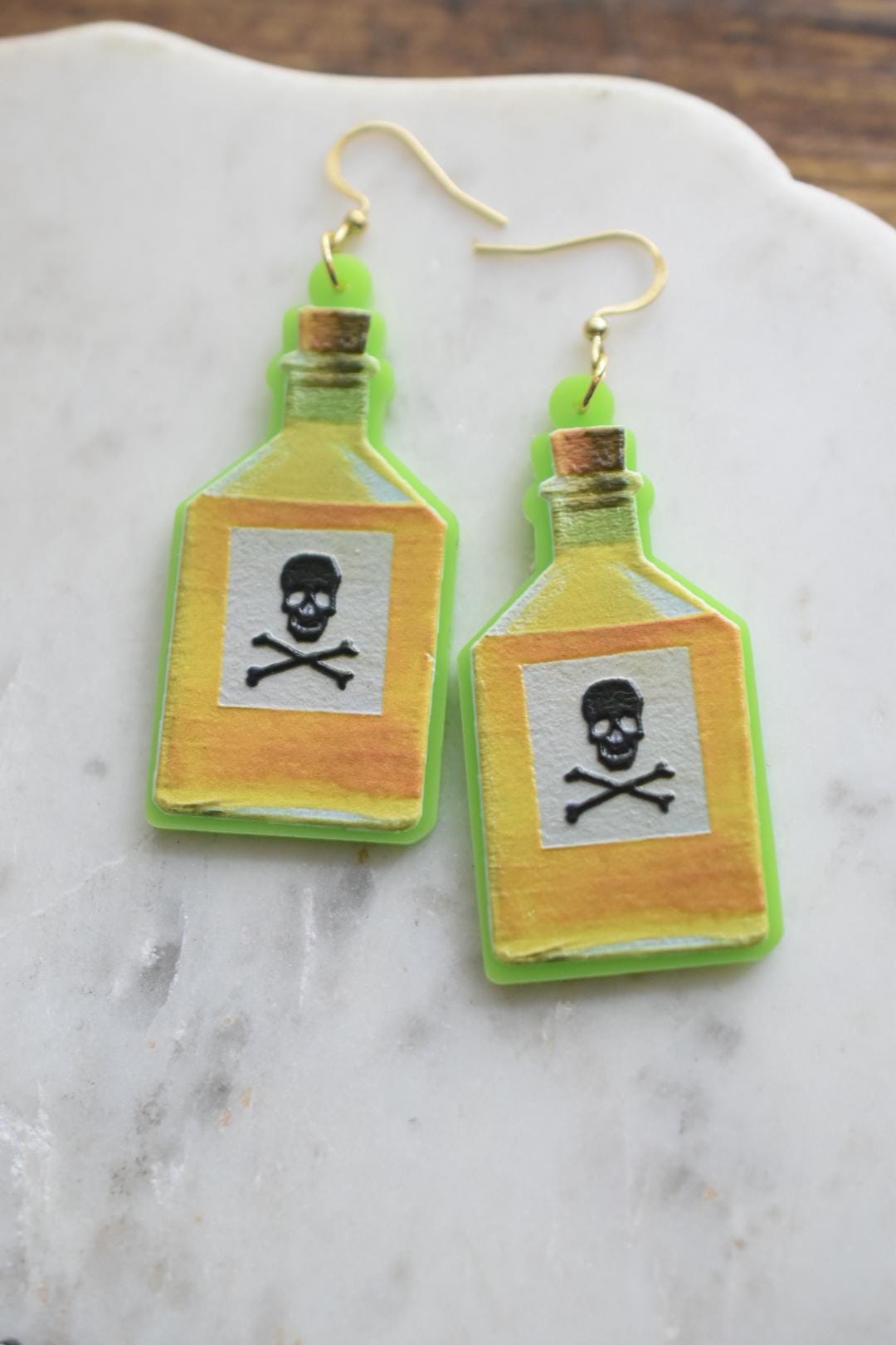 Poison Bottle Halloween Earrings:  Acrylic Jewelry