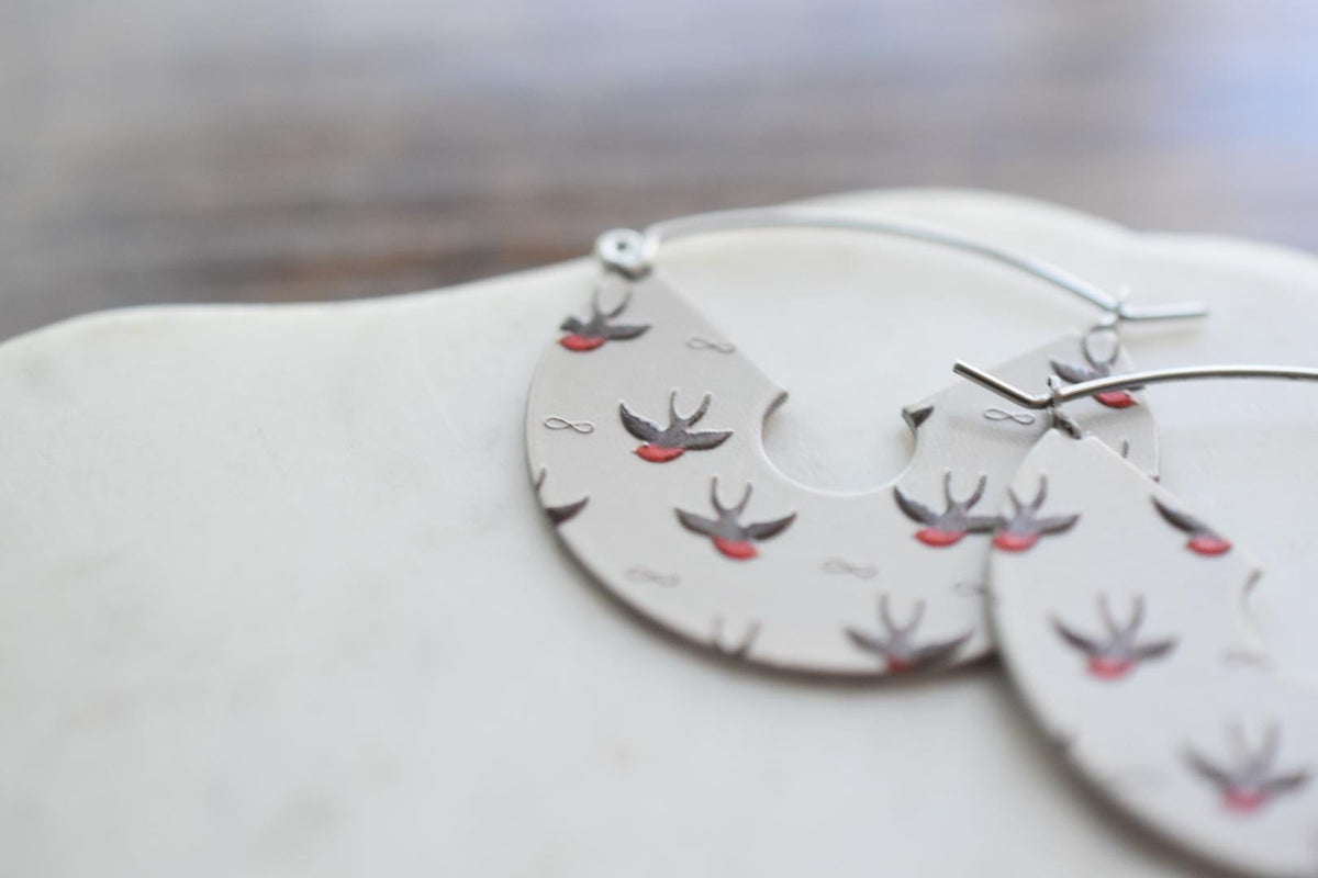 Swallow Bird Hoop Earrings Textured