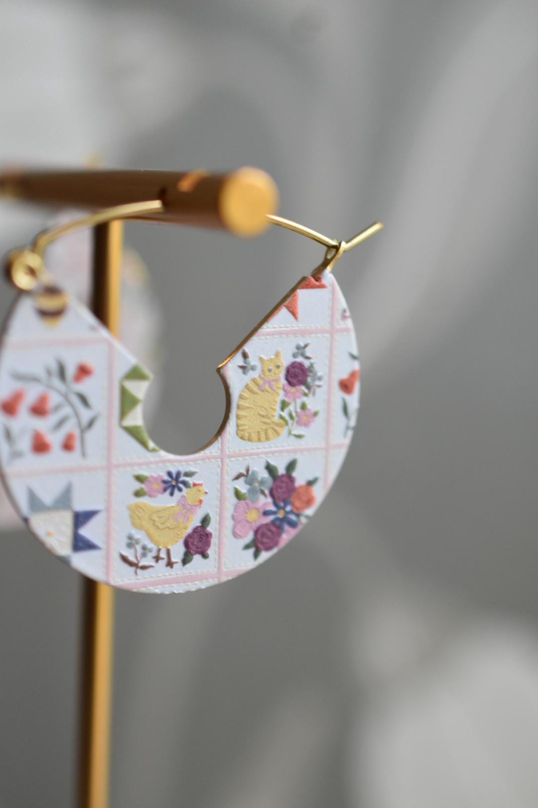 Textured Quilt Block Earrings Cottagecore Jewelry