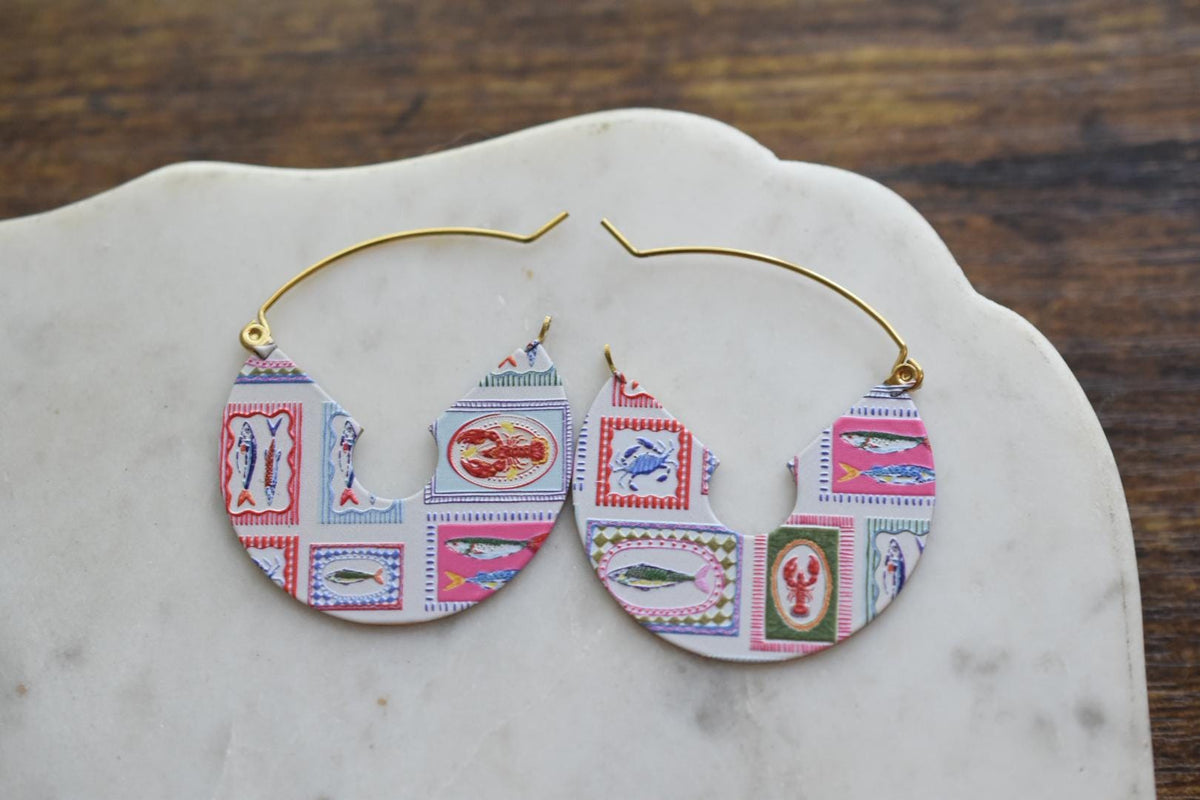 Embroidered Effect Seafood Coastal Earrings
