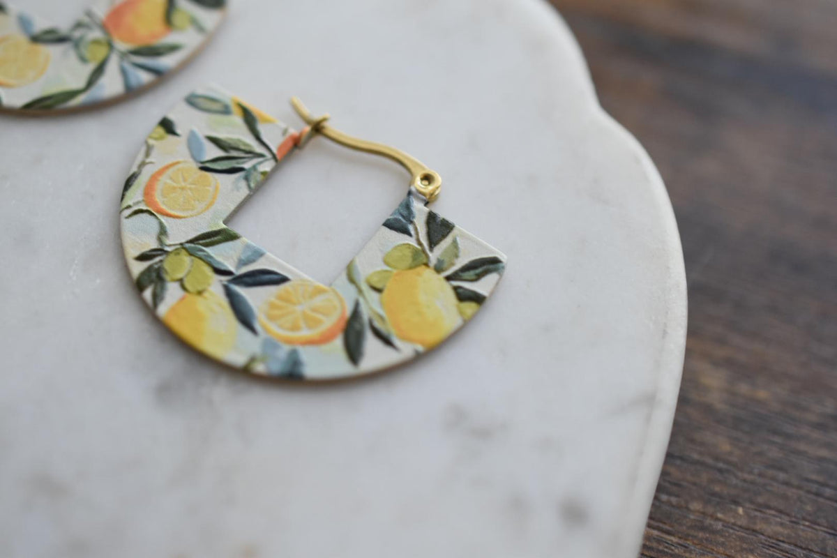 Lemon Hoop Earrings Mediterranean Summer