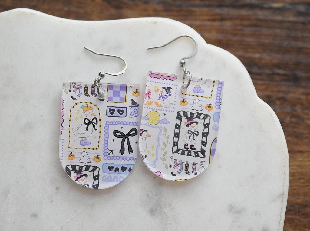 Patchwork Halloween Goose Spooky Earrings