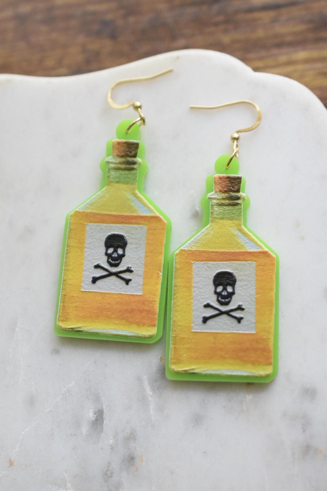 Poison Bottle Halloween Earrings:  Acrylic Jewelry