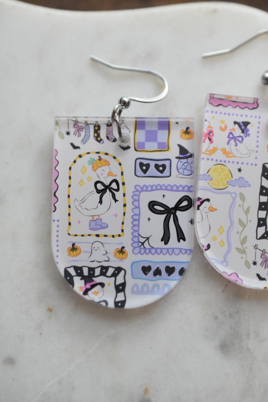 Patchwork Halloween Goose Spooky Earrings