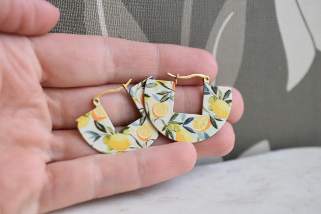 Lemon Hoop Earrings Mediterranean Summer