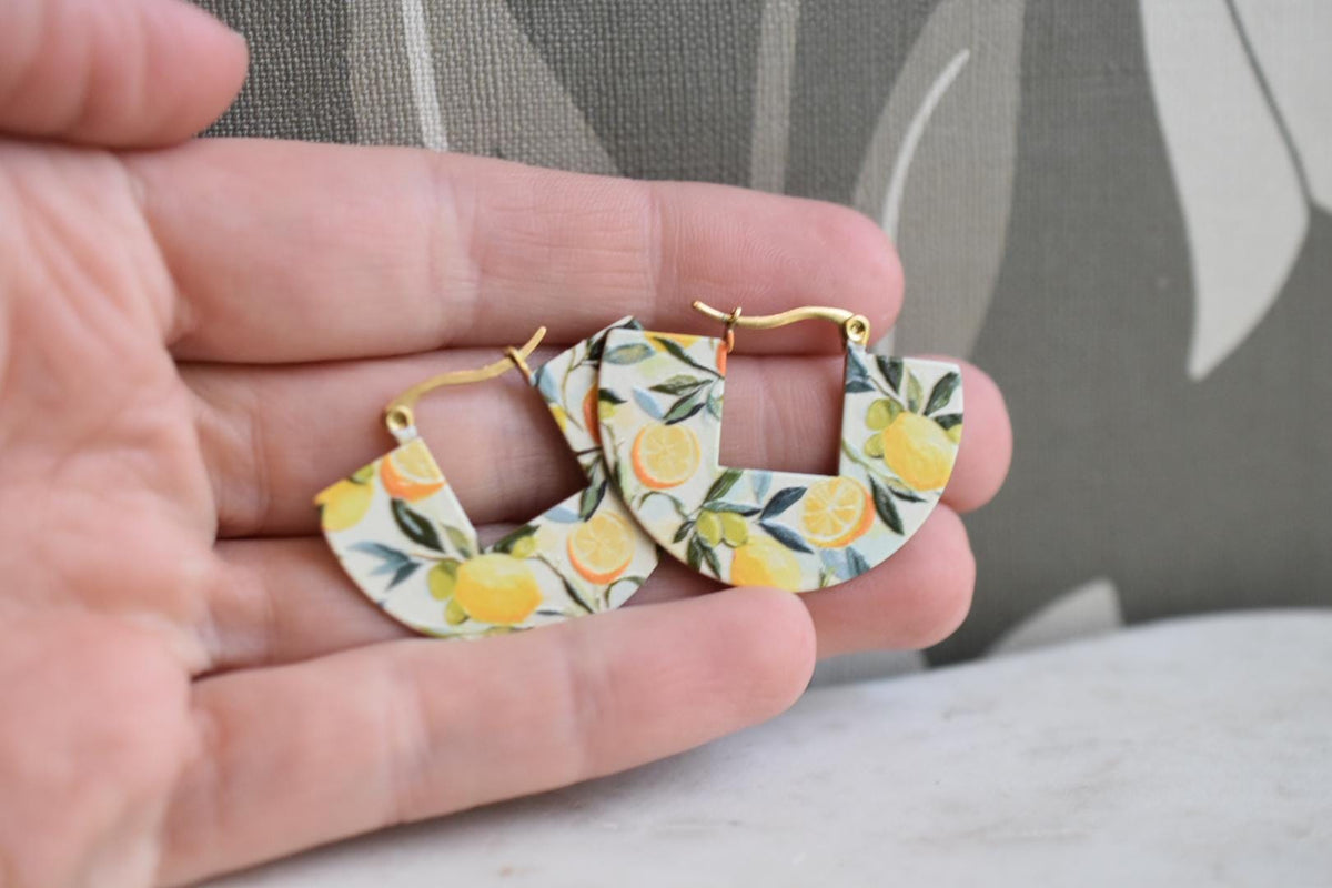Lemon Hoop Earrings Mediterranean Summer