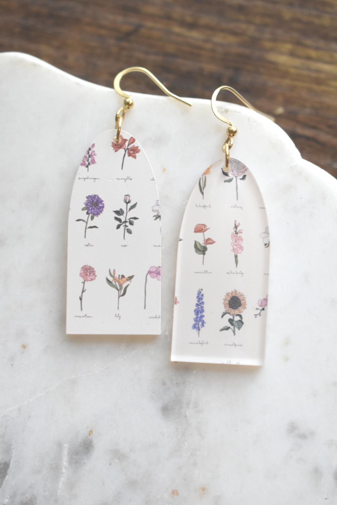 Vintage Floral Wildflower Earrings Acrylic