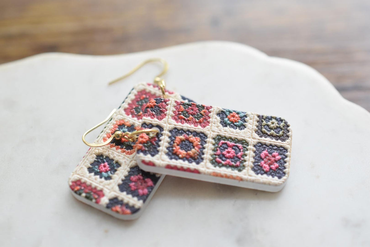 Granny Square Earrings Crochet Pattern Dangles