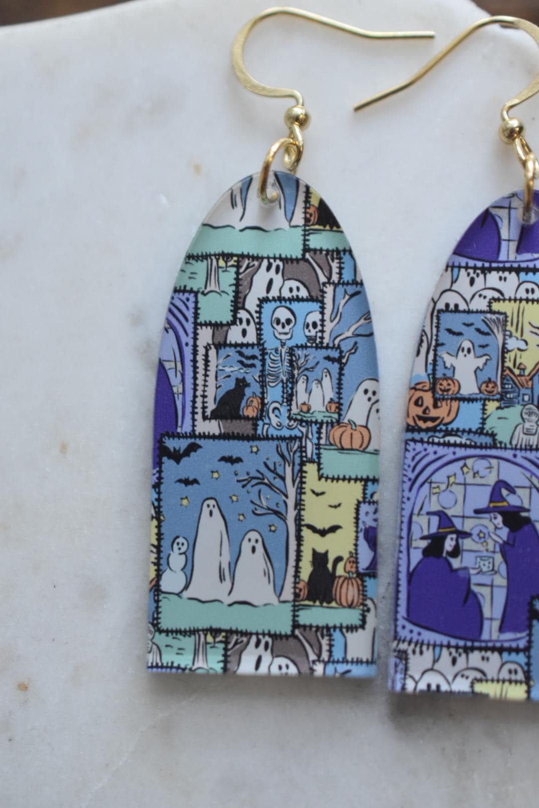 Halloween Patchwork Ghost Spooky Earrings