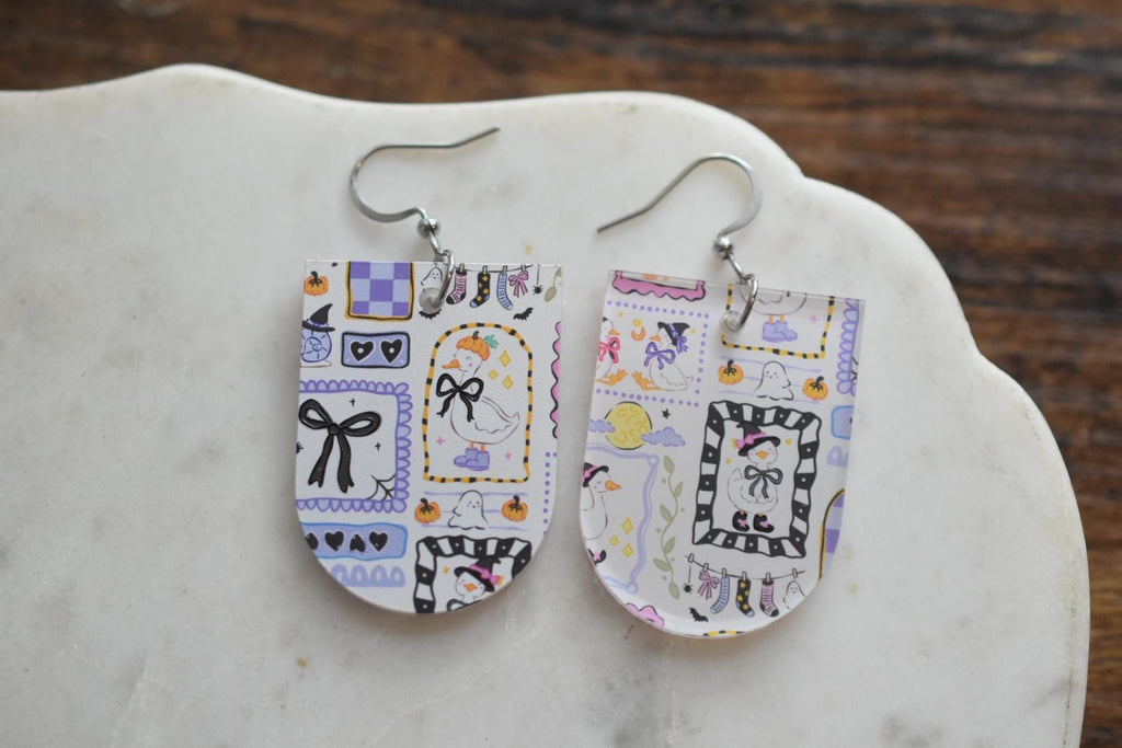 Patchwork Halloween Goose Spooky Earrings