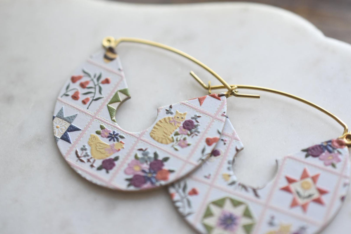 Textured Quilt Block Earrings Cottagecore Jewelry