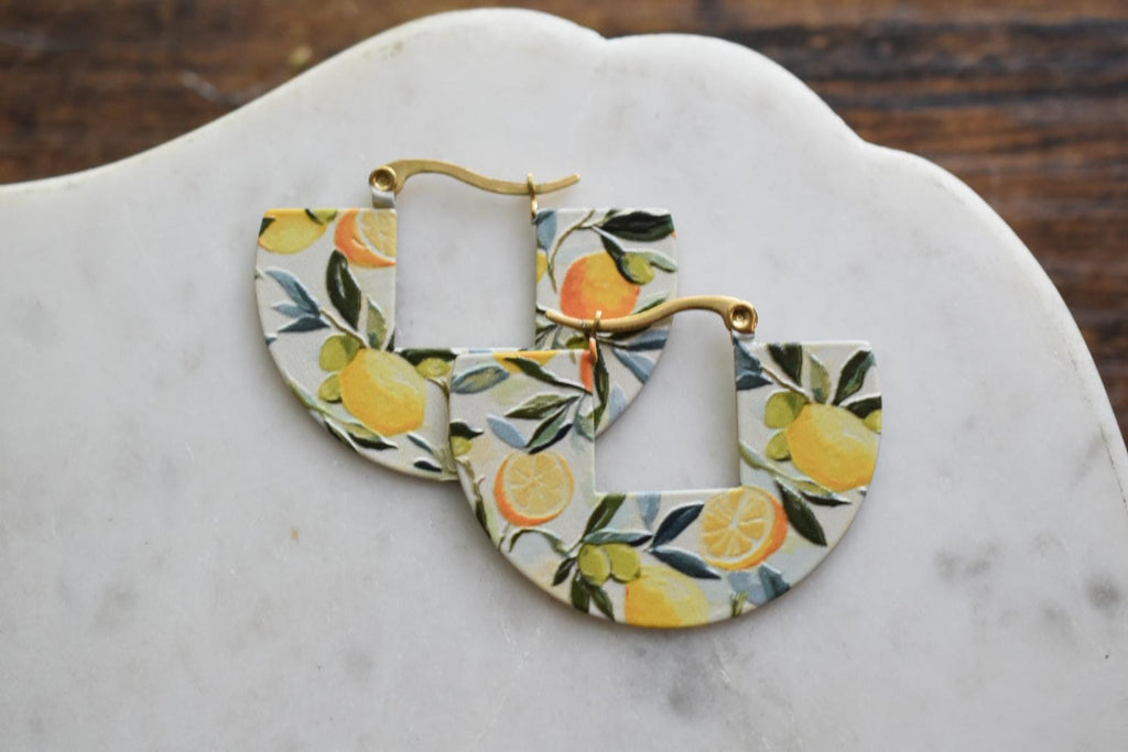 Lemon Hoop Earrings Mediterranean Summer
