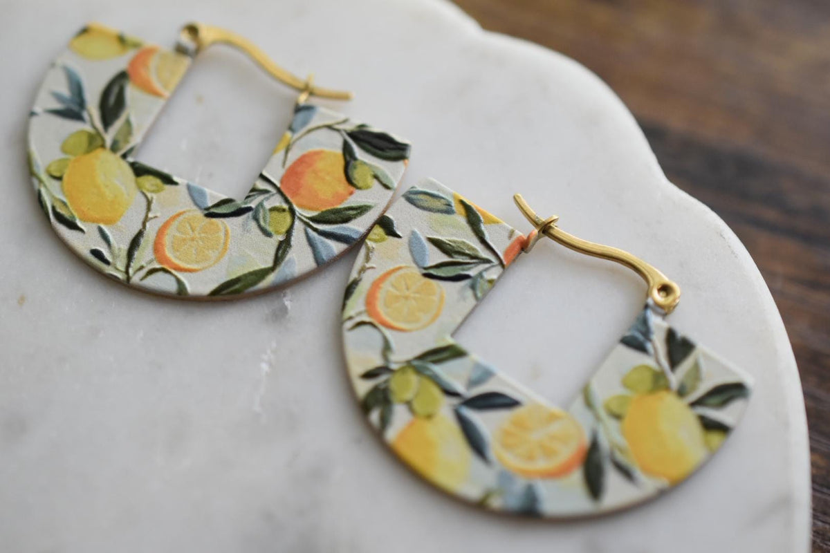 Lemon Hoop Earrings Mediterranean Summer