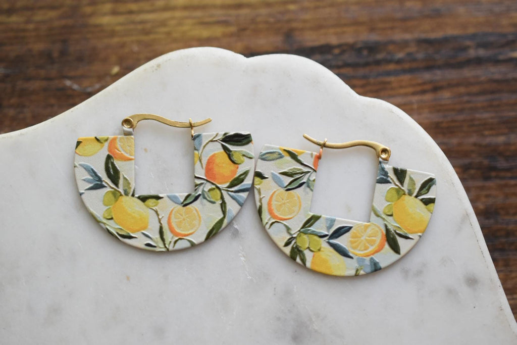 Lemon Hoop Earrings Mediterranean Summer