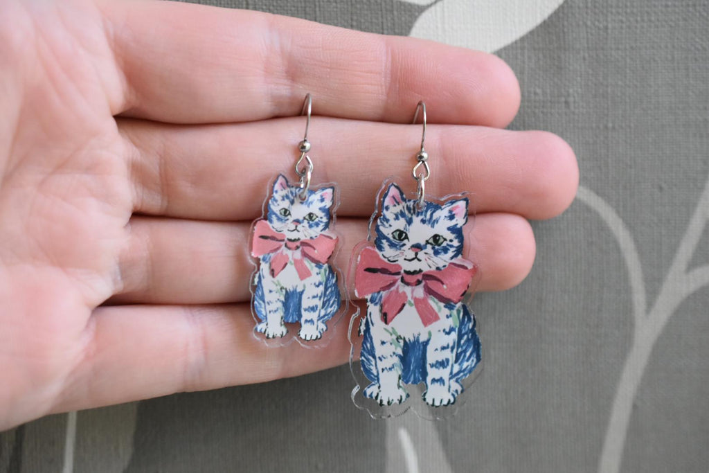 Cute Cat Whimsical Vintage Earrings