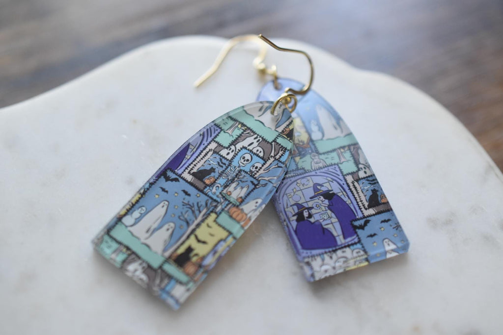 Halloween Patchwork Ghost Spooky Earrings