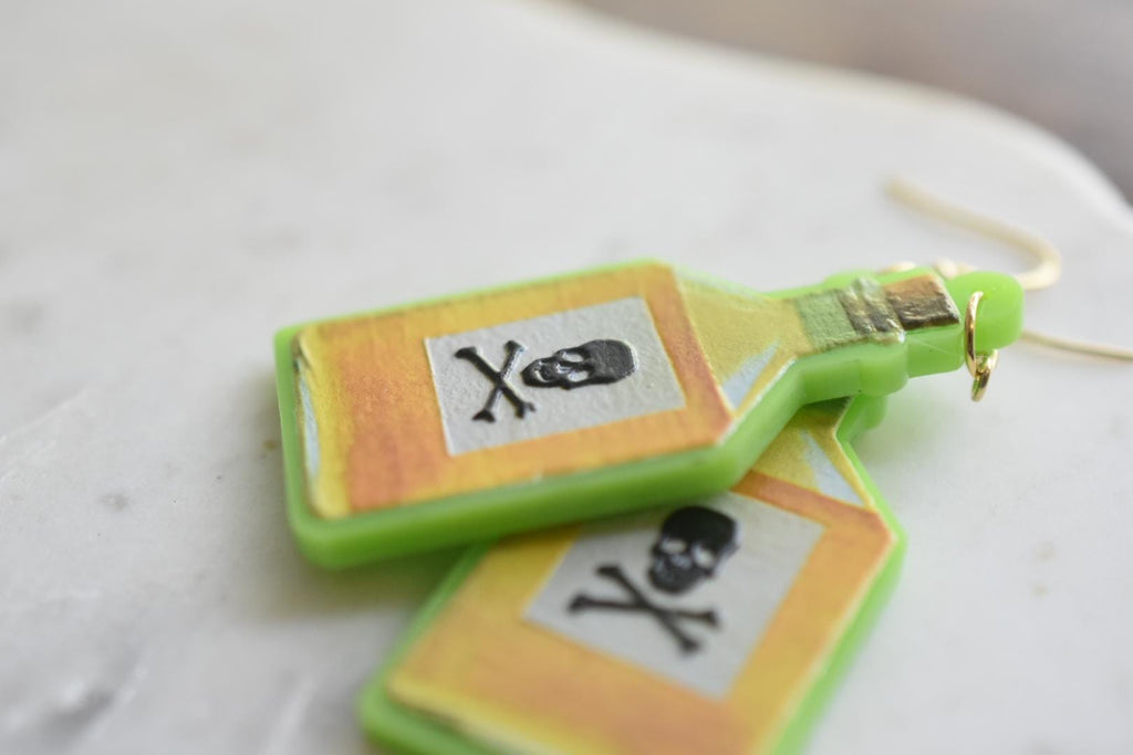 Poison Bottle Halloween Earrings:  Acrylic Jewelry
