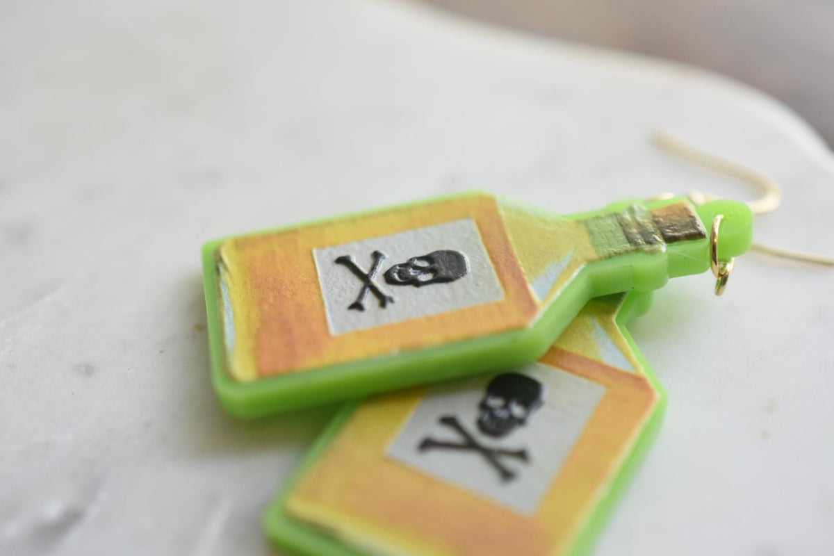 Poison Bottle Halloween Earrings:  Acrylic Jewelry