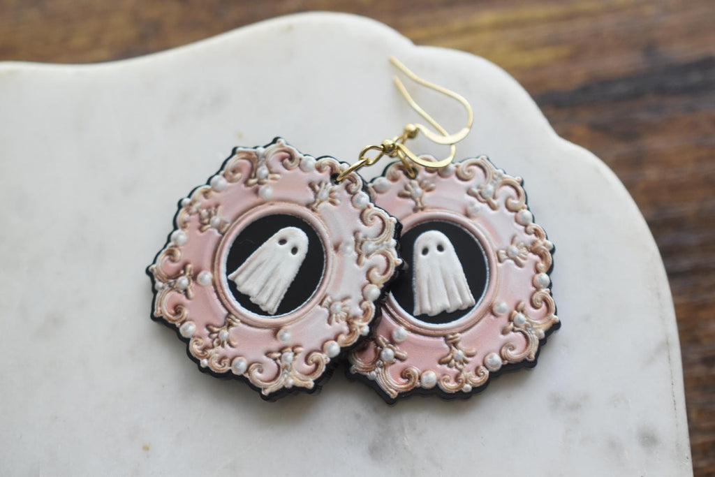 Vintage Framed Ghost Halloween Earrings
