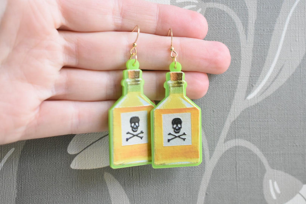Poison Bottle Halloween Earrings:  Acrylic Jewelry