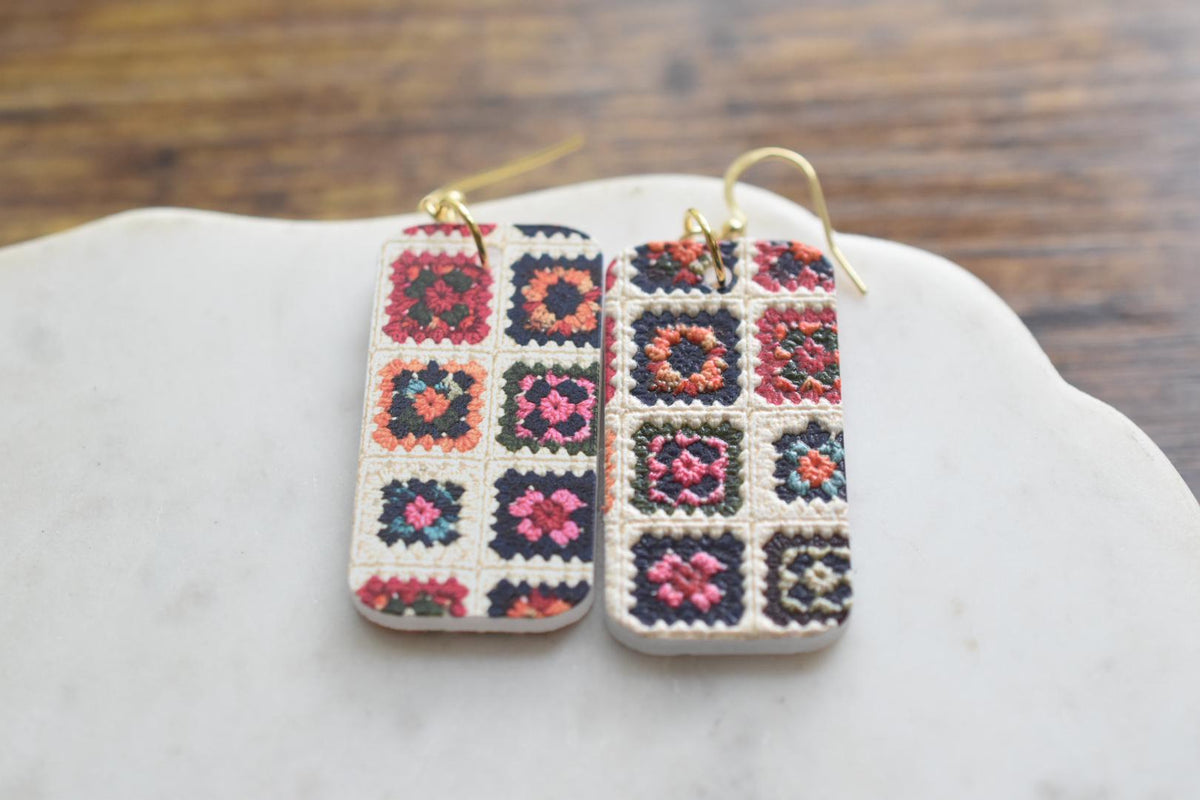 Granny Square Earrings Crochet Pattern Dangles