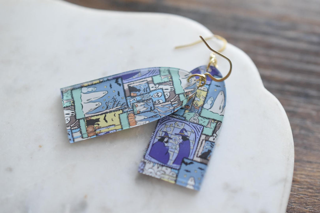 Halloween Patchwork Ghost Spooky Earrings