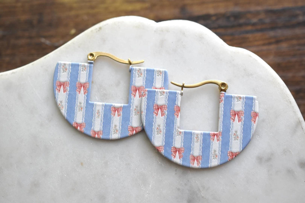 Bow Cottagecore Hoop Earrings Gingham