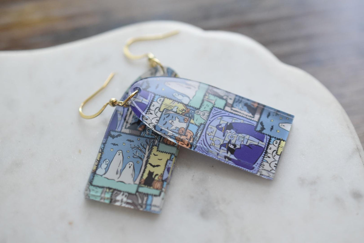 Halloween Patchwork Ghost Spooky Earrings