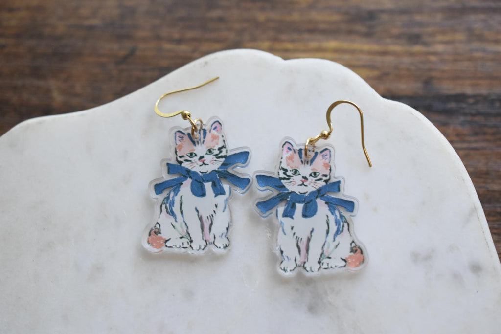 Cute Cat Whimsical Vintage Earrings