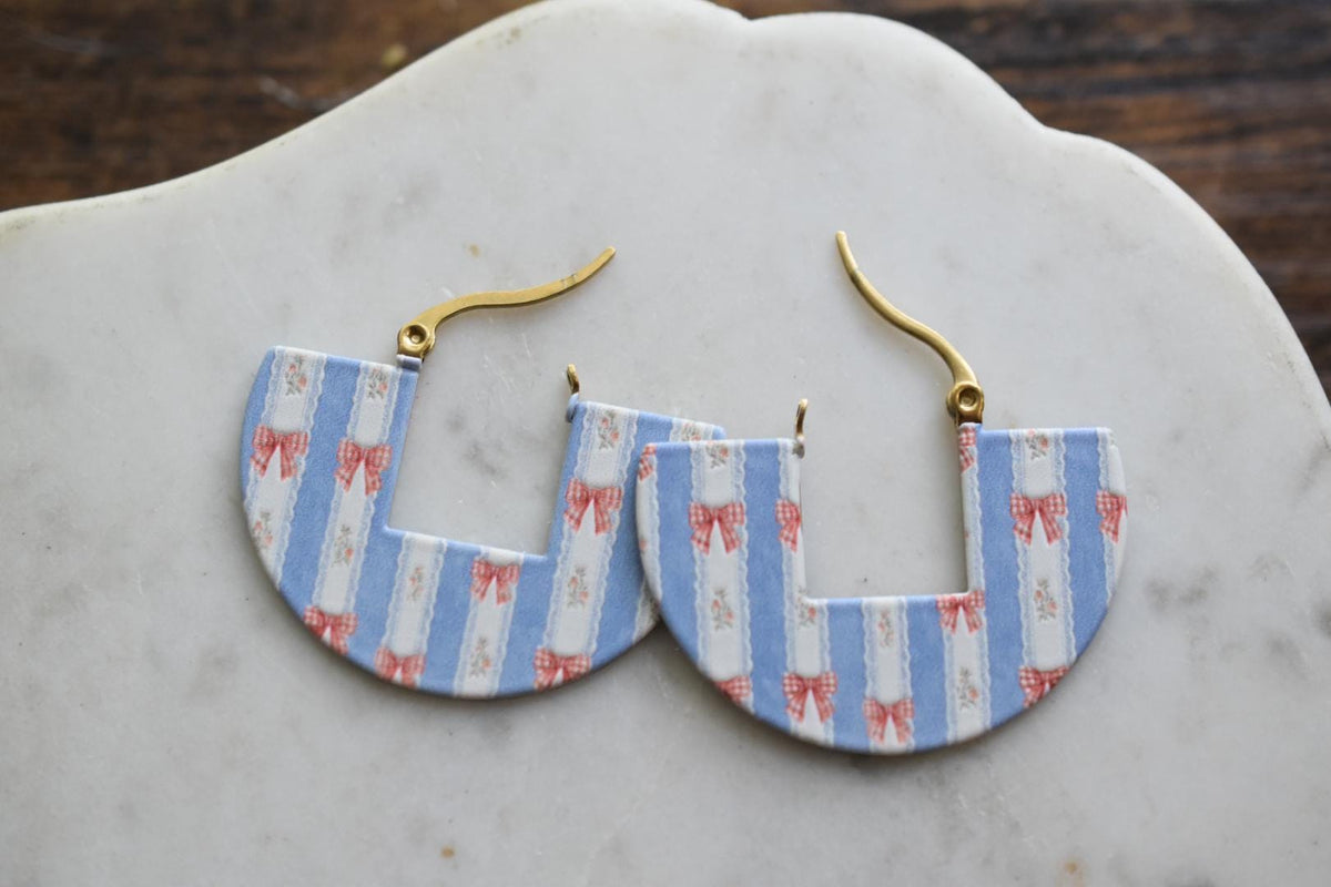 Bow Cottagecore Hoop Earrings Gingham