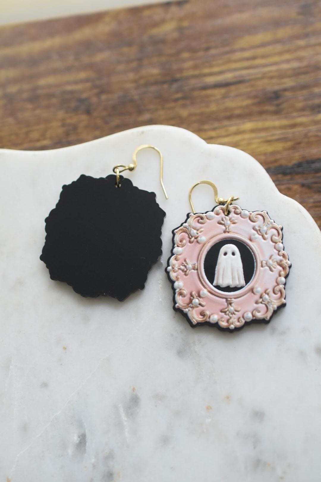 Vintage Framed Ghost Halloween Earrings