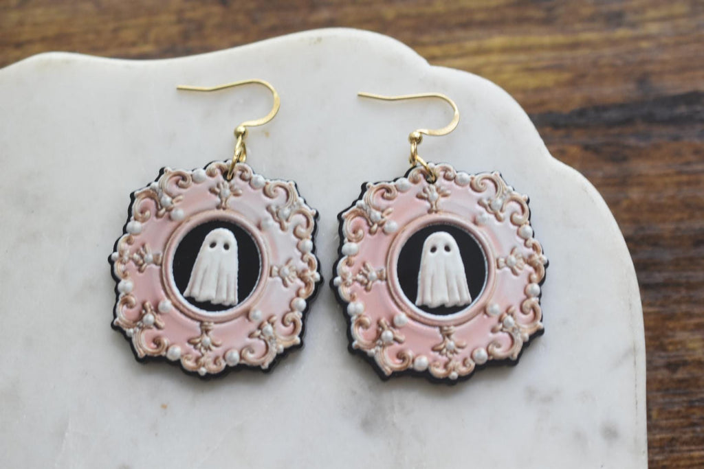 Vintage Framed Ghost Halloween Earrings