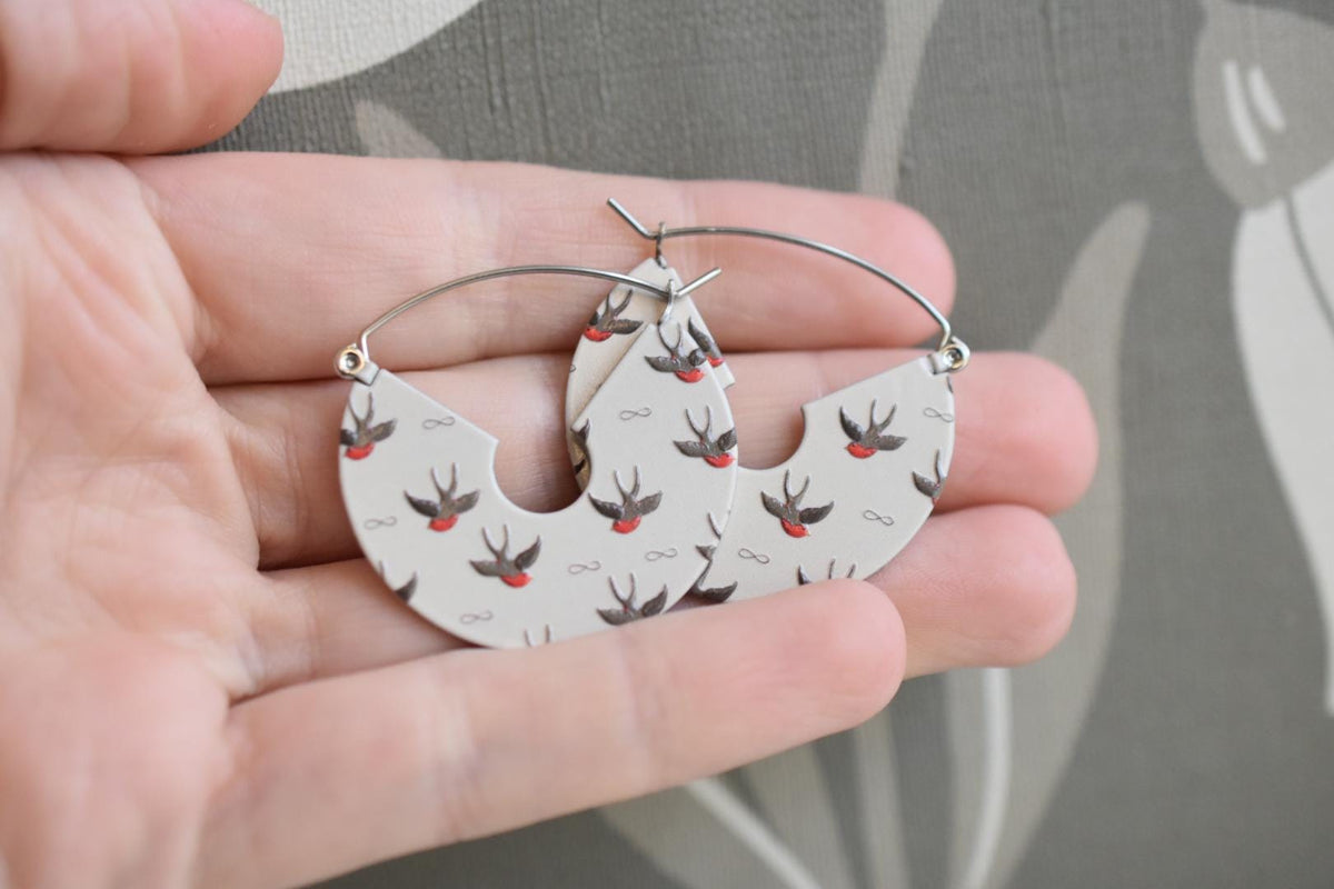 Swallow Bird Hoop Earrings Textured