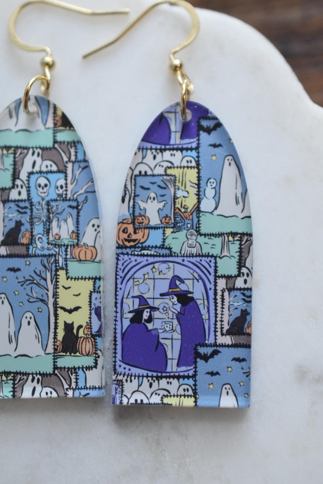 Halloween Patchwork Ghost Spooky Earrings