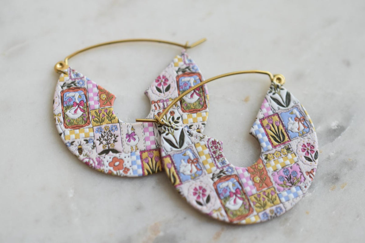 Goose Quilted Storybook Vintage Style Hoops